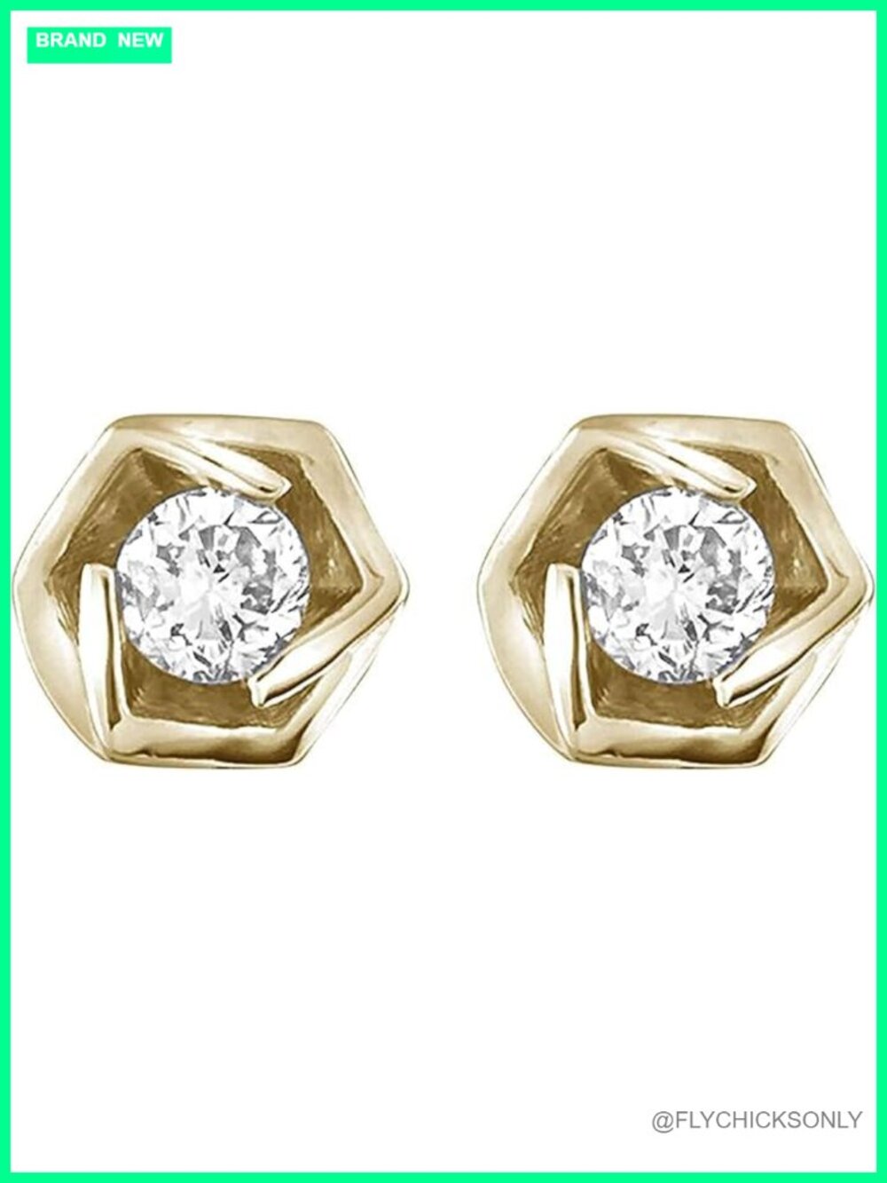 10K Yellow Gold Canadian Diamond Rose Stud Earrings Fine Jewelry